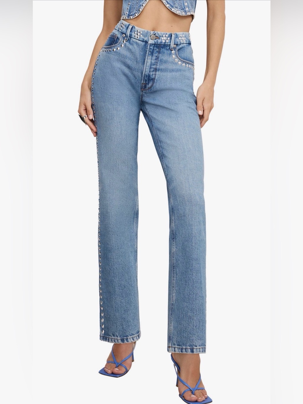 Good American Good Icon Stud Straight Leg Jeans Studded Women’s 0 25 Regular